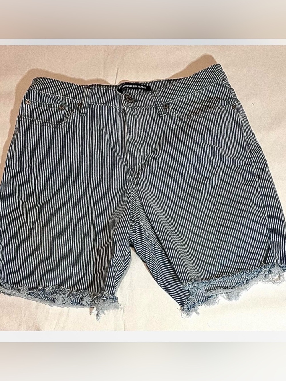 Calvin Klein Jeans Blue & White Vertical Stripe Denim Shorts